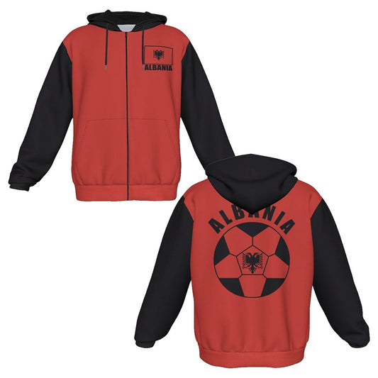 Albania Unisex Football Fan Zip Hoodie Front and Back