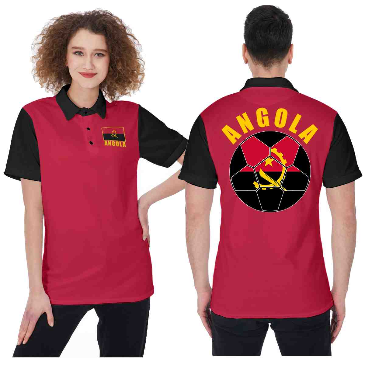 Angola Unisex Football Fan Polo Shirt Front and Back