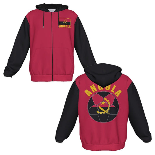 Angola Unisex Football Fan Zip Hoodie Front and Back