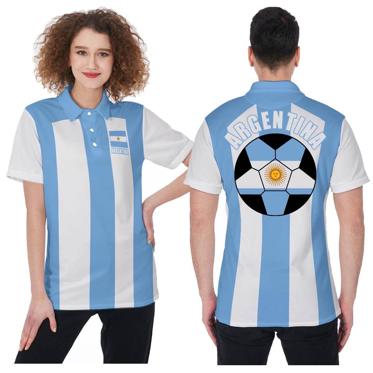 Argentina Unisex Football Fan Polo Shirt Front and Back