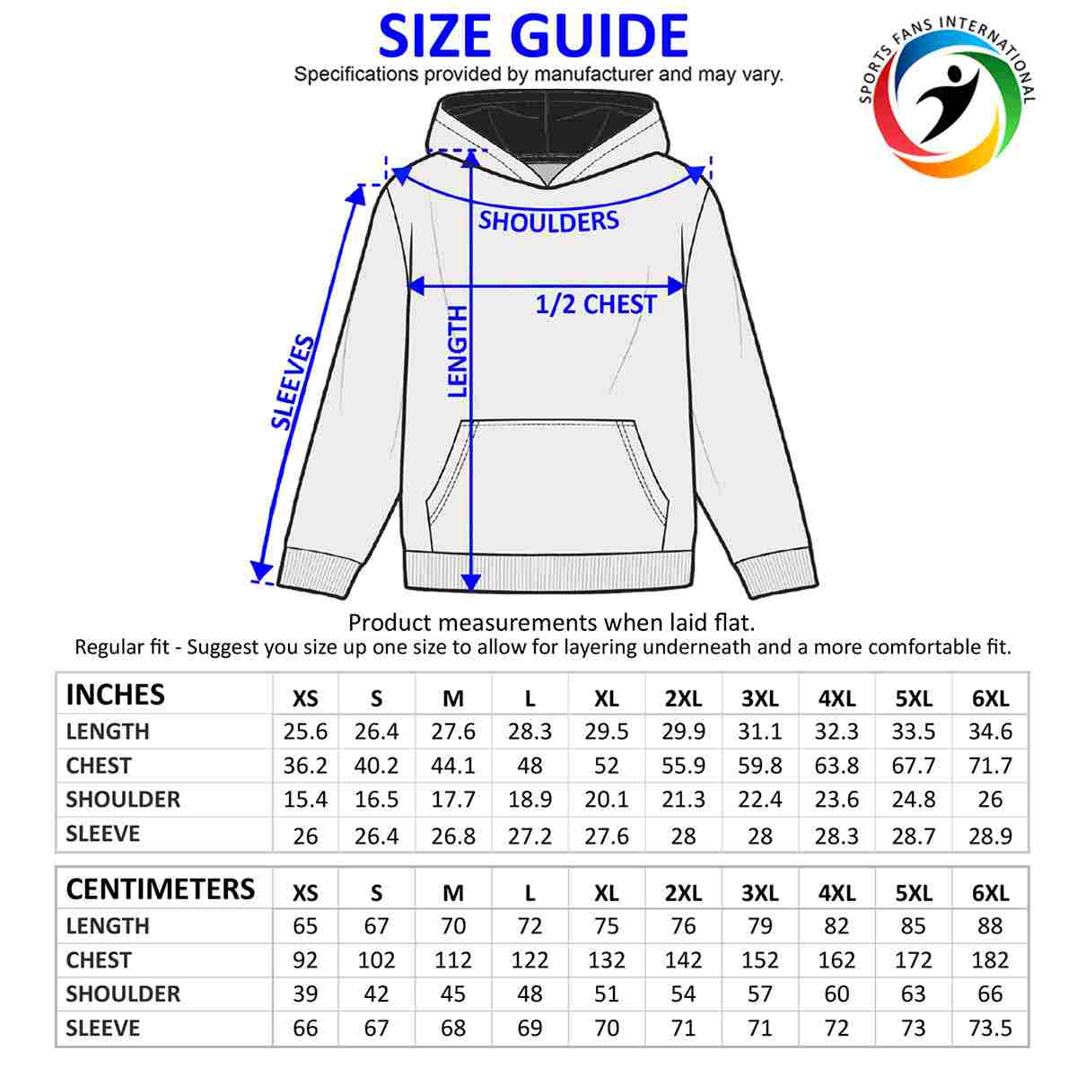 Argentina Unisex Football Fan Pullover Hoodie Size Guide