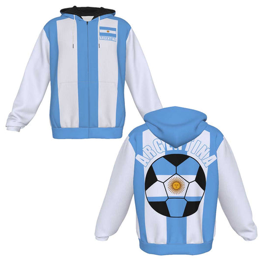 Argentina Unisex Football Fan Zip Hoodie Front and Back