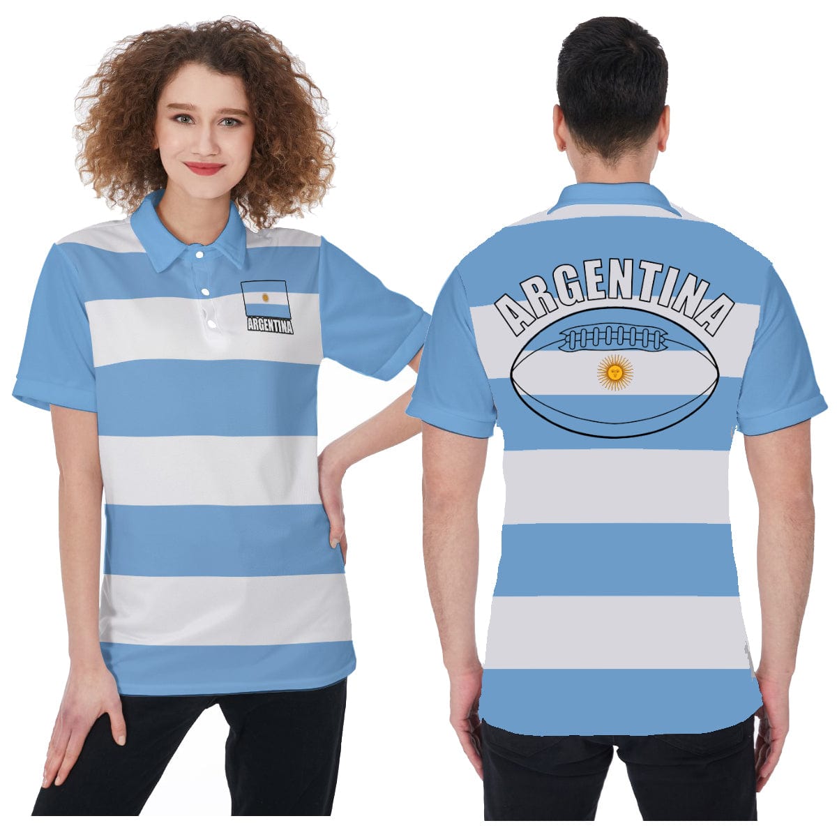 Argentina Unisex Rugby Fan Polo Shirt Front and Back