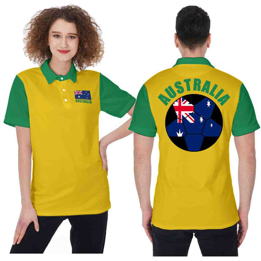 Australia Unisex Football Fan Polo Shirt Front and Back