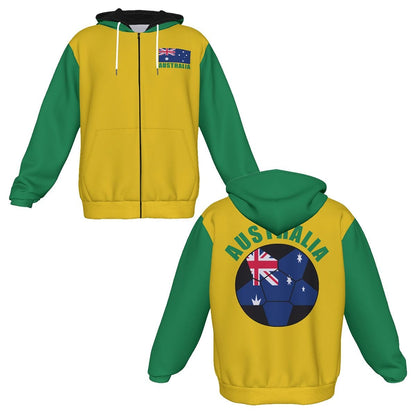 Australia Unisex Football Fan Zip Hoodie Front and Back