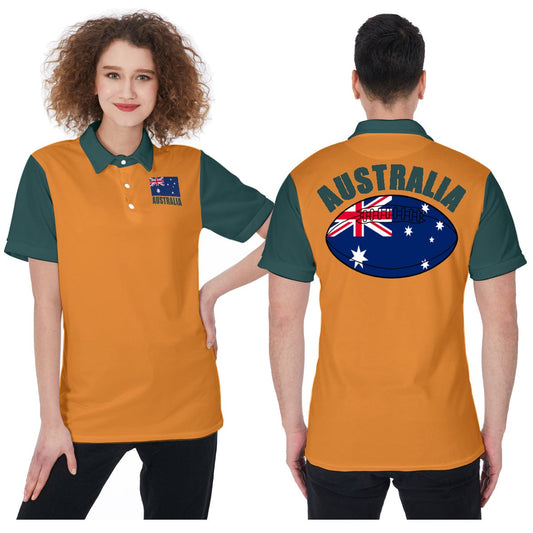 Australia Unisex Rugby Fan Polo Shirt Front and Back