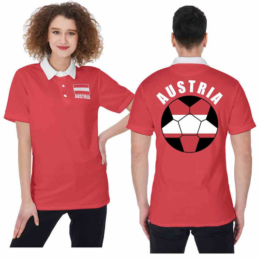 Austria Unisex Football Fan Polo Shirt Front and Back