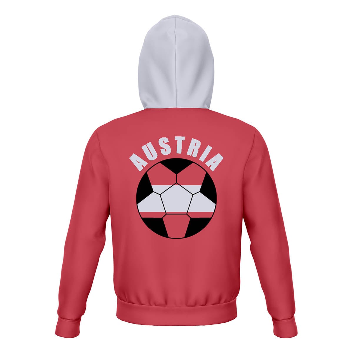 Austria Unisex Football Fan Zip Hoodie Back with Hood Up