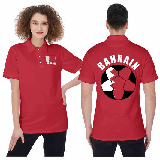 Bahrain Unisex Football Fan Polo Shirt Front and Back