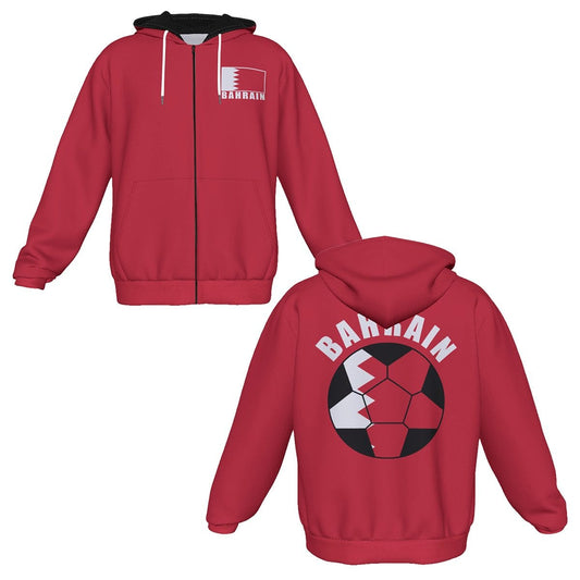 Bahrain Unisex Football Fan Zip Hoodie Front and Back