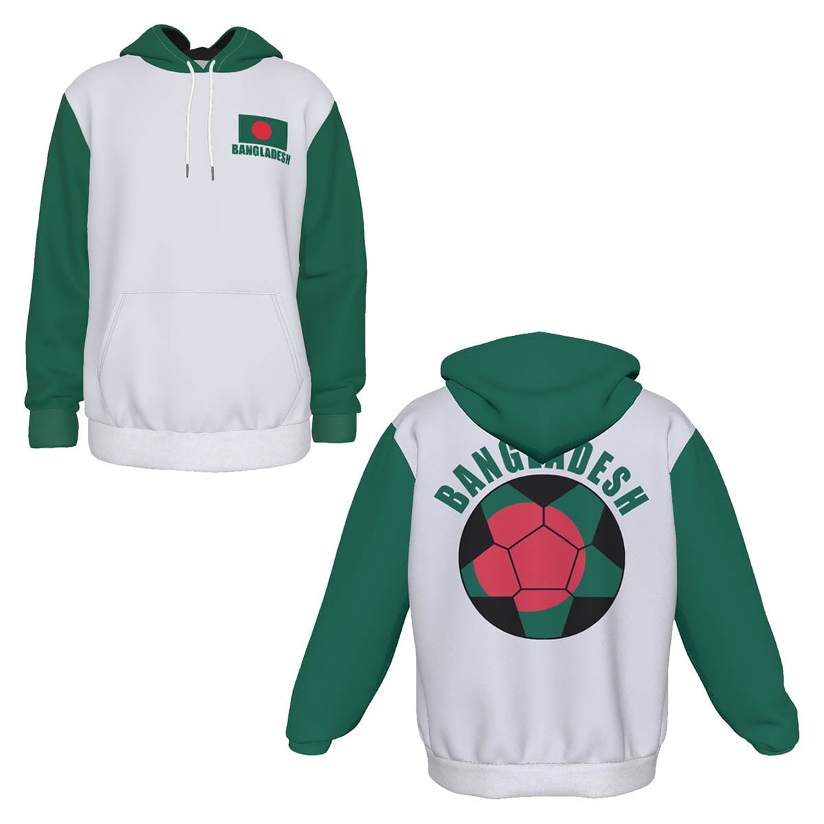 Bangladesh Unisex Football Fan Pullover Hoodie Front and Back