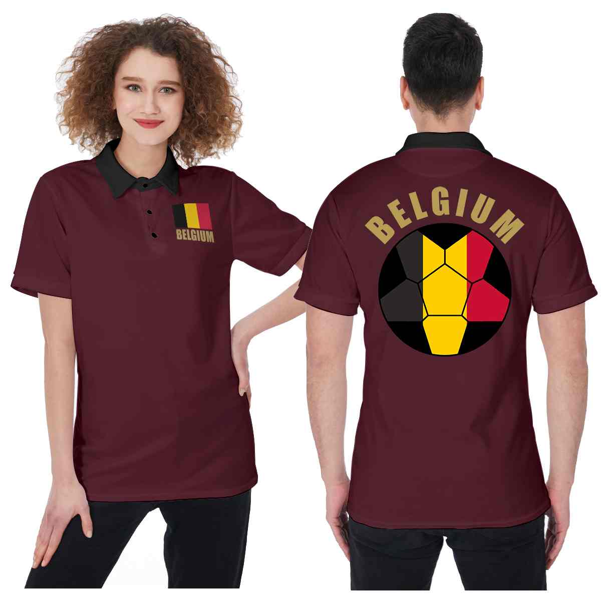 Belgium Unisex Football Fan Polo Shirt Front and Back