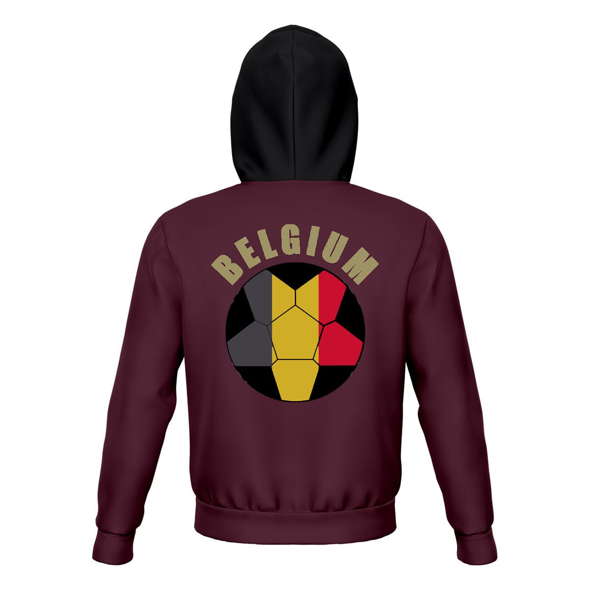 Belgium Unisex Football Fan Pullover Hoodie Back with Hood Up