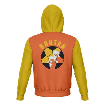 Bhutan Unisex Football Fan Pullover Hoodie Back with Hood Up