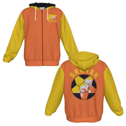 Bhutan Unisex Football Fan Zip Hoodie Front and Back