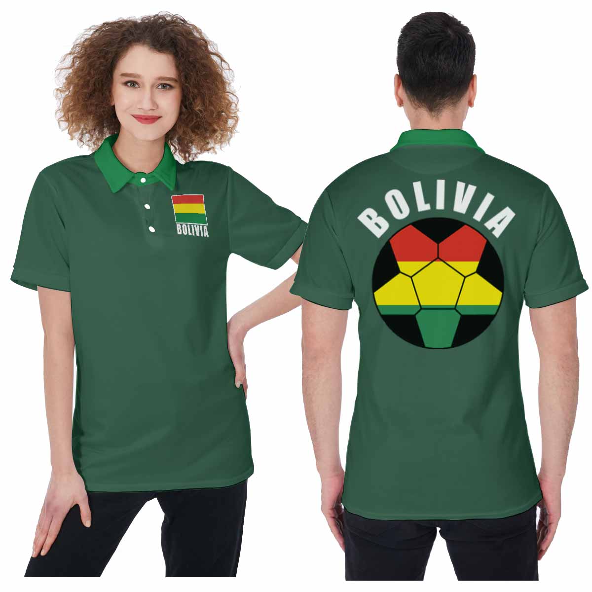 Bolivia Unisex Football Fan Polo Shirt Front and Back