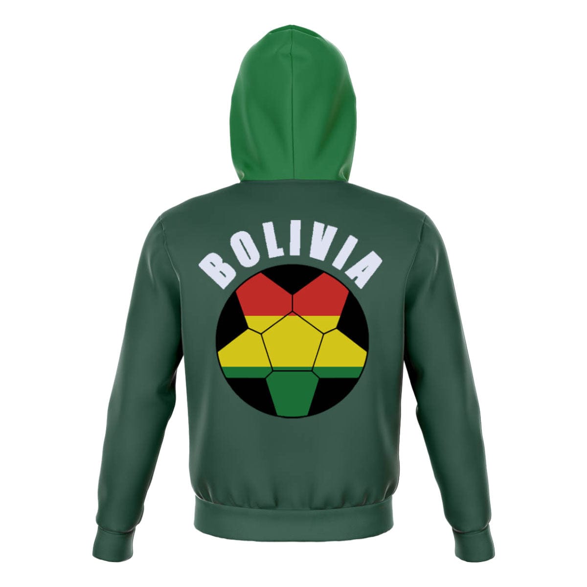 Bolivia Unisex Football Fan Zip Hoodie Back with Hood Up