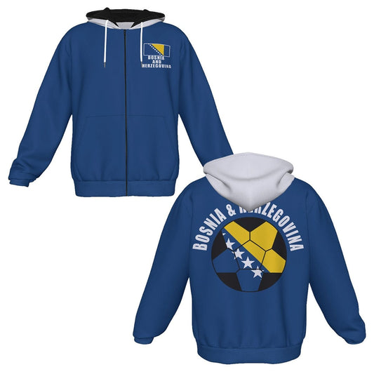 Bosnia and Herzegovina Unisex Football Fan Zip Hoodie Front and Back