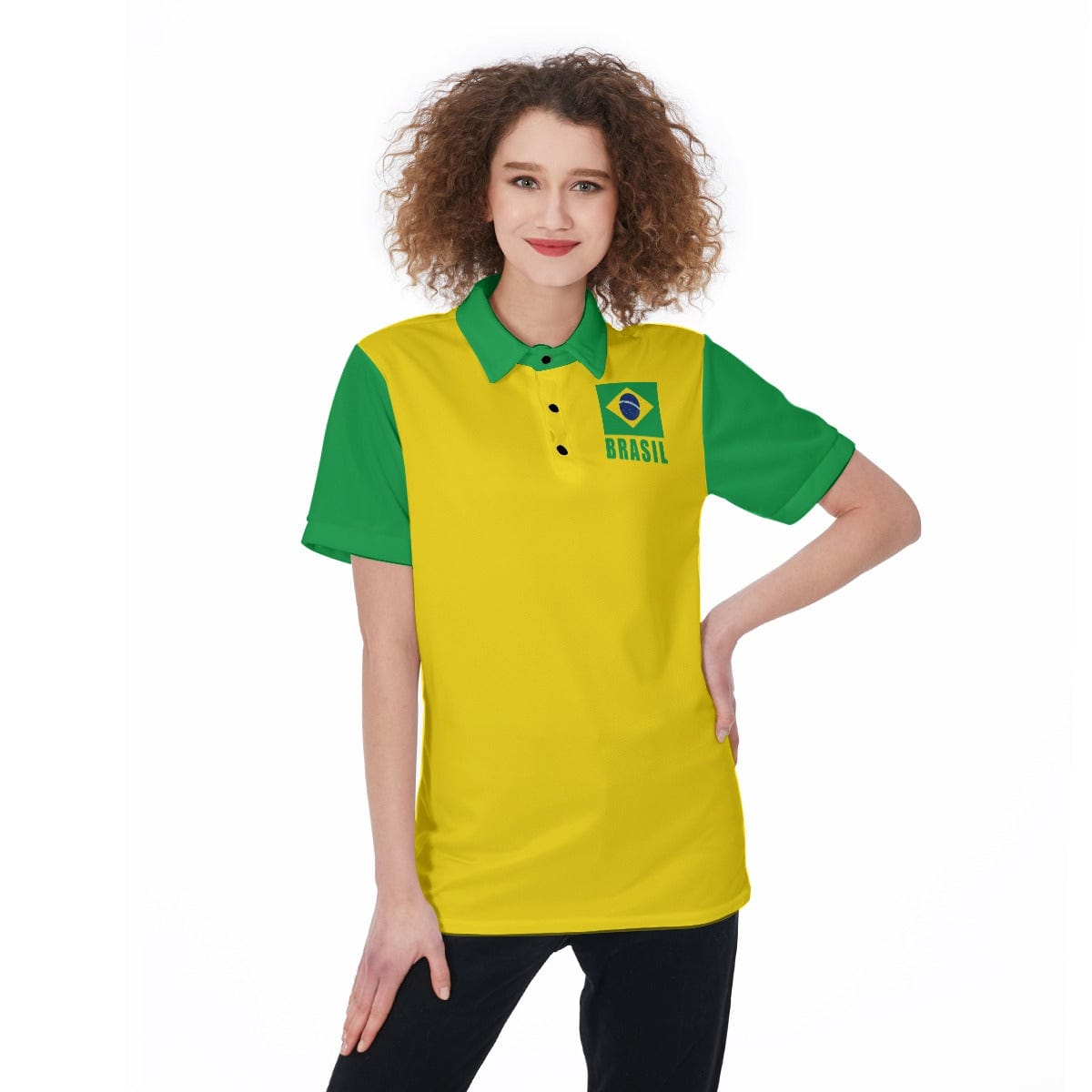 Brasil Unisex Football Fan Polo Shirt Front