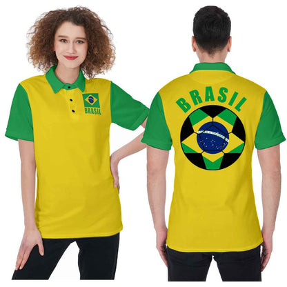 Brasil Unisex Football Fan Polo Shirt Front and Back