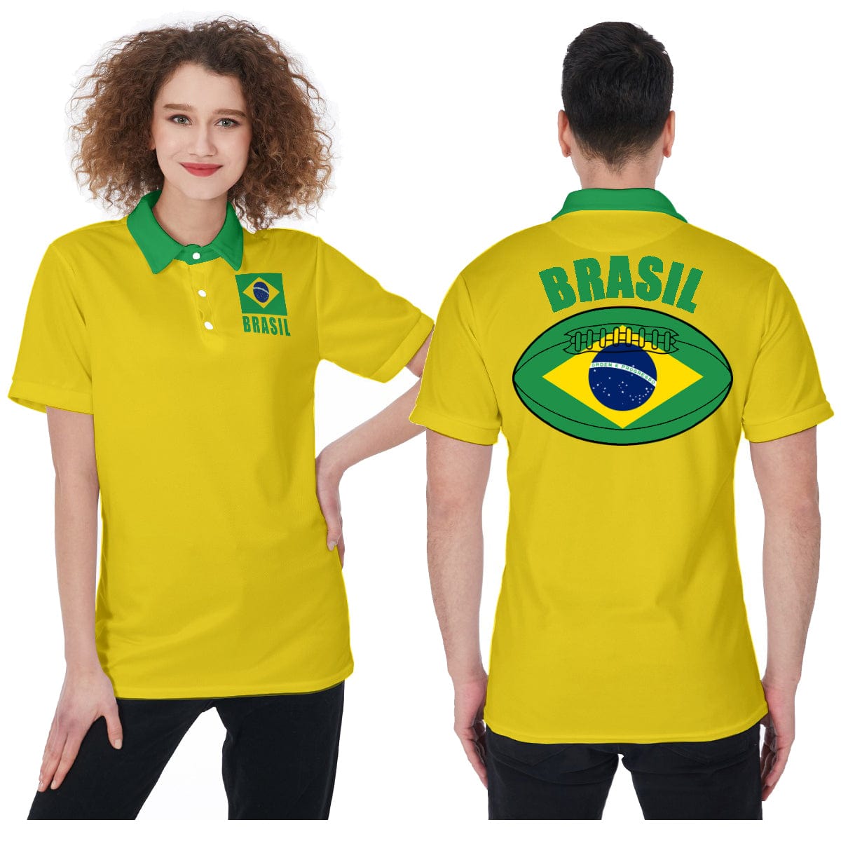 Brasil Unisex Rugby Fan Polo Shirt Front and Back