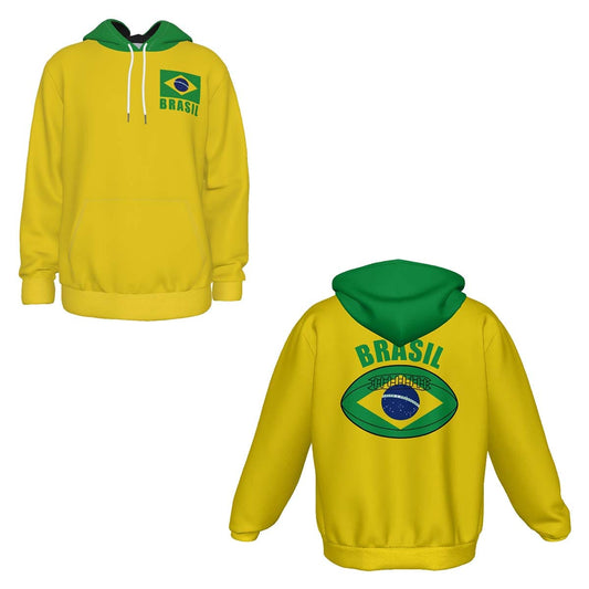 Brasil Unisex Rugby Fan Pullover Hoodie Front and Back