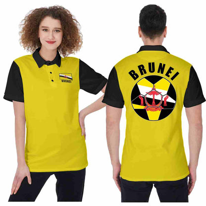 Brunei Unisex Football Fan Polo Shirt Front and Back