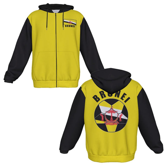 Brunei Unisex Football Fan Zip Hoodie Front and Back