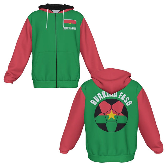 Burkina Faso Unisex Football Fan Zip Hoodie Front and Back