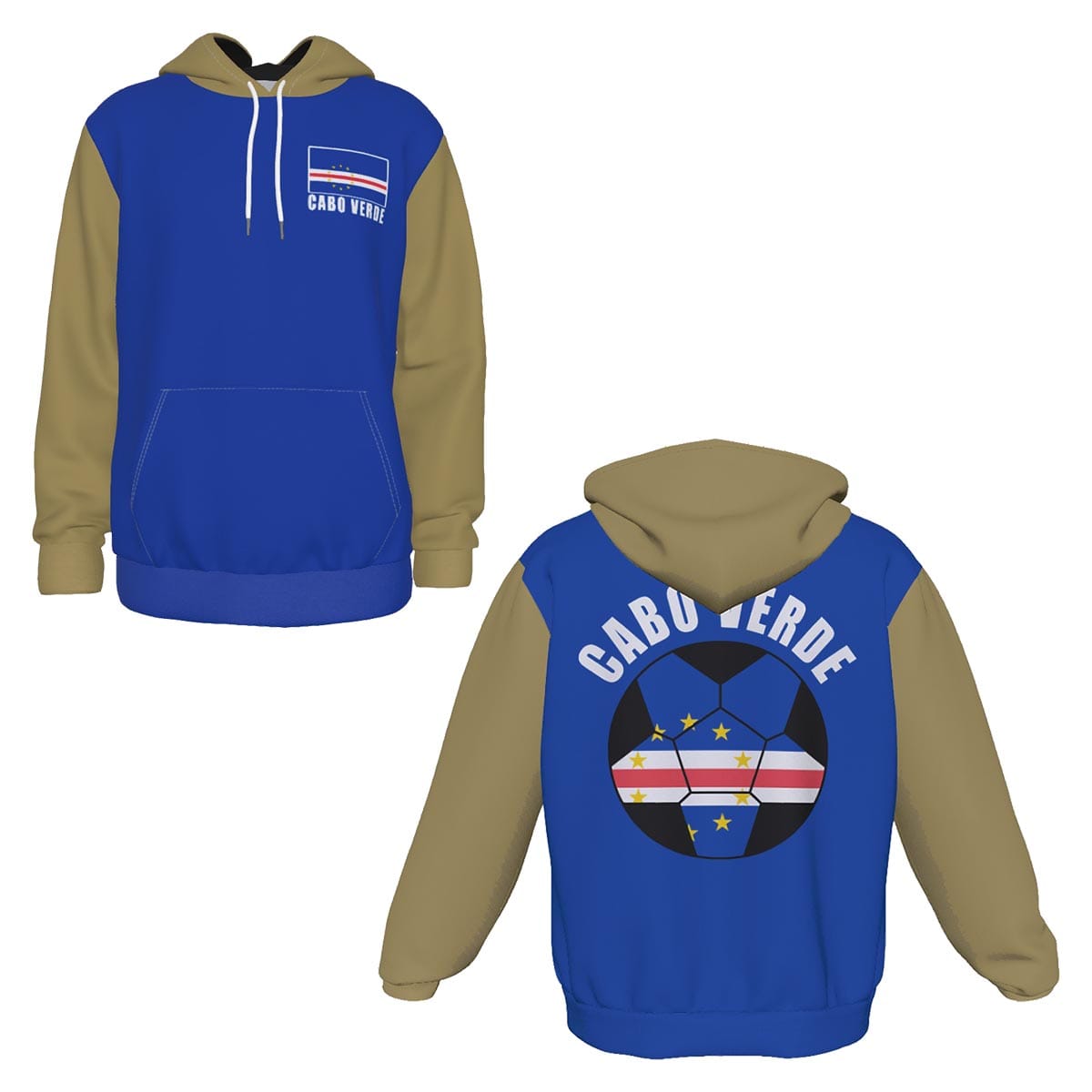 Cabo Verde (Cape Verde) Unisex Football Fan Pullover Hoodie Front and Back