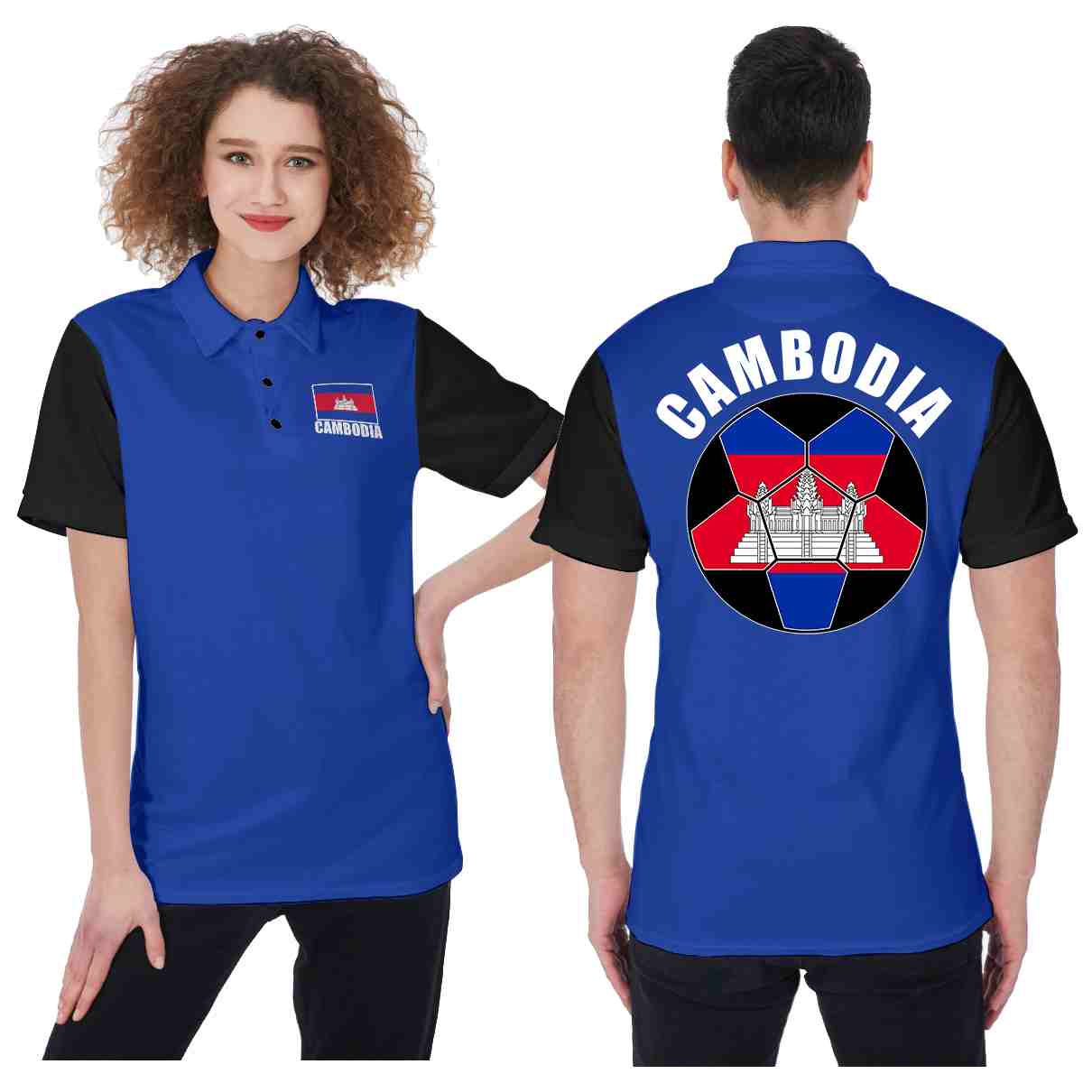 Cambodia Unisex Football Fan Polo Shirt Front and Back