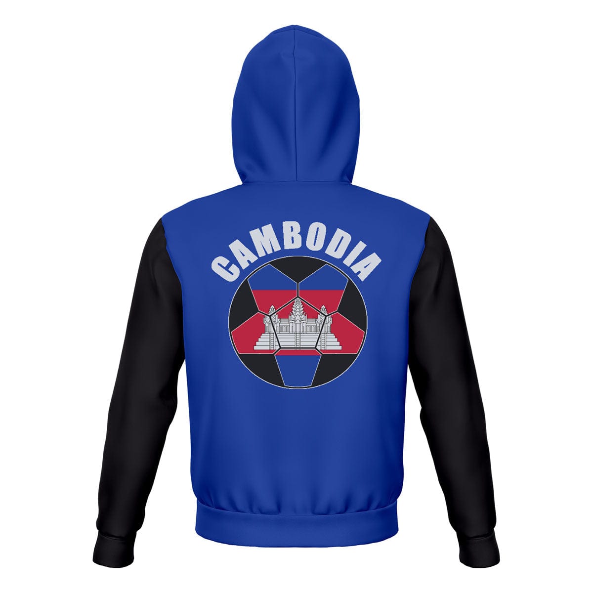 Cambodia Unisex Football Fan Pullover Hoodie Back with Hood Up