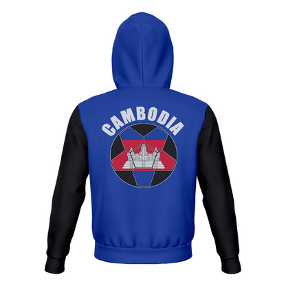 Cambodia Unisex Football Fan Pullover Hoodie Back with Hood Up