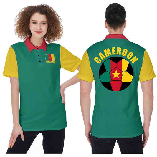 Cameroon Unisex Football Fan Polo Shirt Front and Back