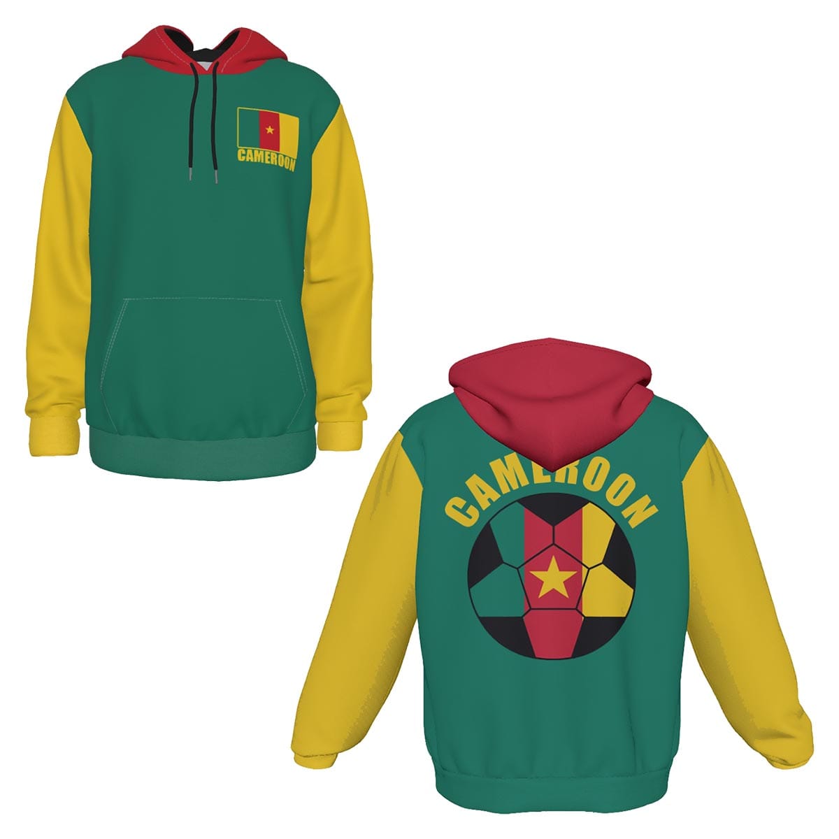 Cameroon Unisex Football Fan Pullover Hoodie Front and Back