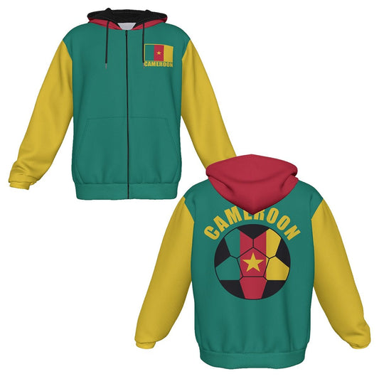 Cameroon Unisex Football Fan Zip Hoodie Front and Back