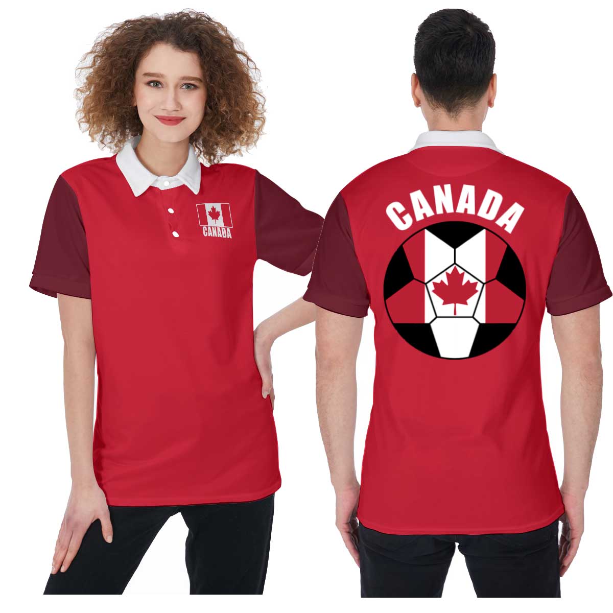 Canada Unisex Football Fan Polo Shirt Front and Back