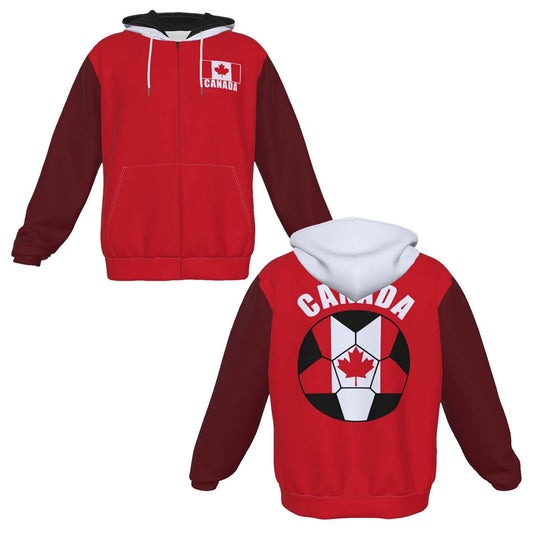 Canada Unisex Football Fan Zip Hoodie Front and Back