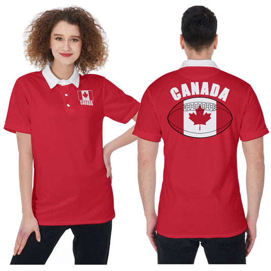 Canada Unisex Rugby Fan Polo Shirt Front and Back