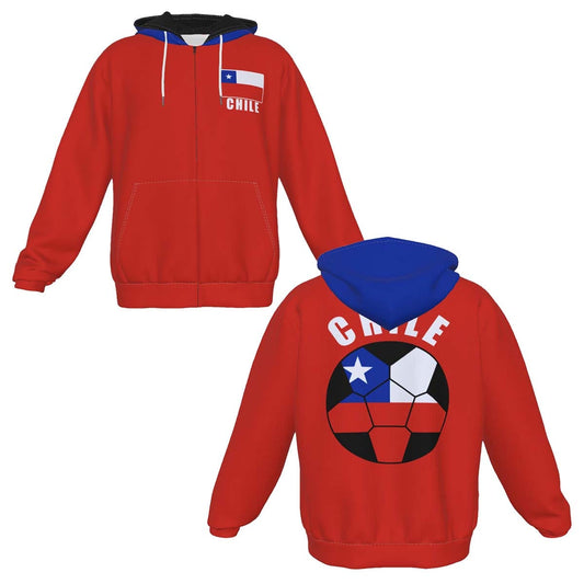 Chile Unisex Football Fan Zip Hoodie Front and Back