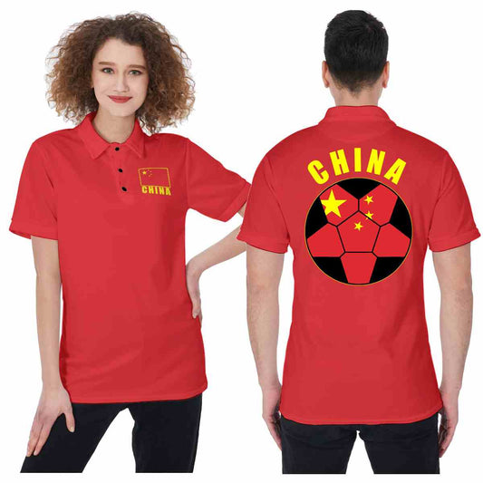 China Unisex Football Fan Polo Shirt Front and Back