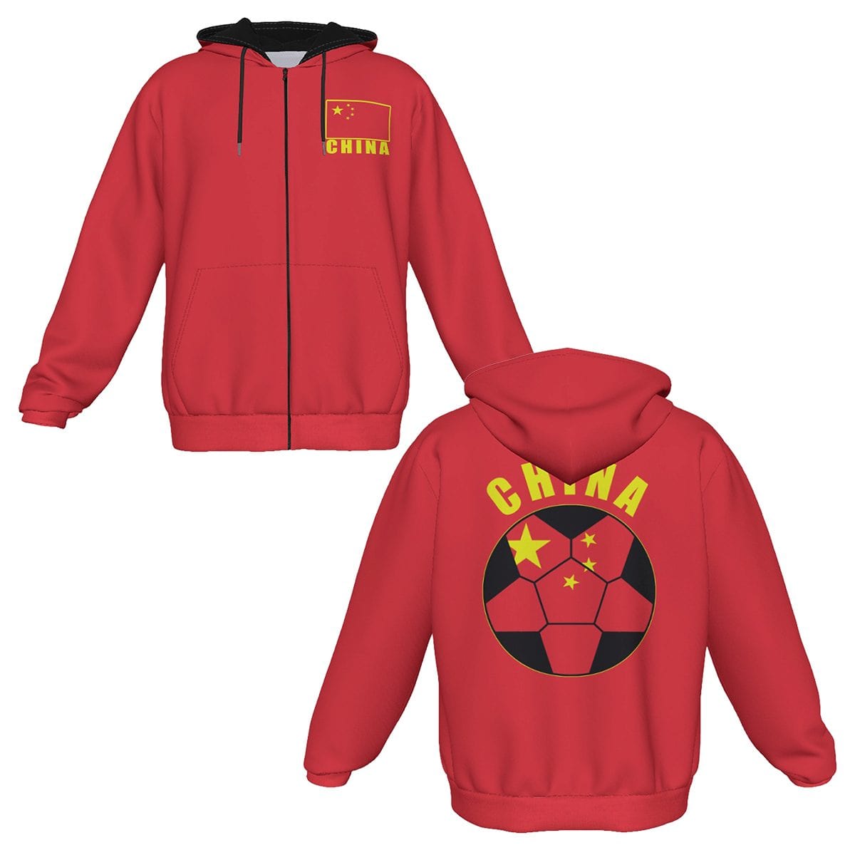 China Unisex Football Fan Zip Hoodie Front and Back