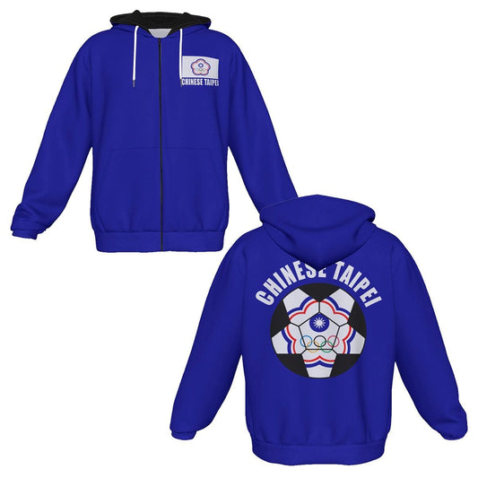 Chinese Taipei (Taiwan) Unisex Football Fan Zip Hoodie Front and Back