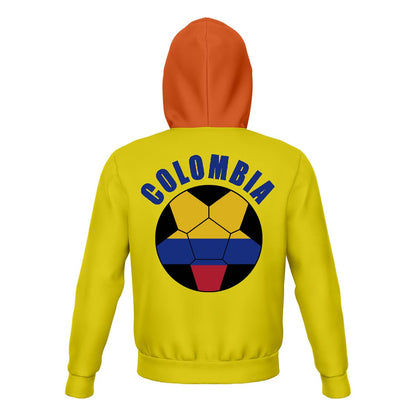 Colombia Unisex Football Fan Zip Hoodie Back with Hood Up