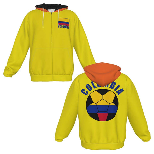 Colombia Unisex Football Fan Zip Hoodie Front and Back