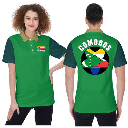 Comoros Unisex Football Fan Polo Shirt Front and Back