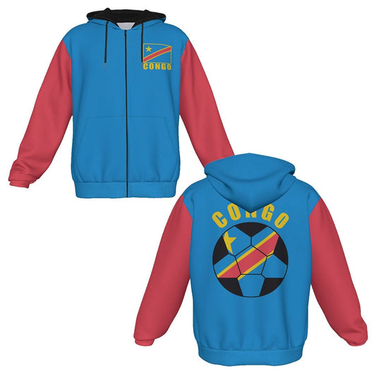 Congo Unisex Football Fan Zip Hoodie Front and Back