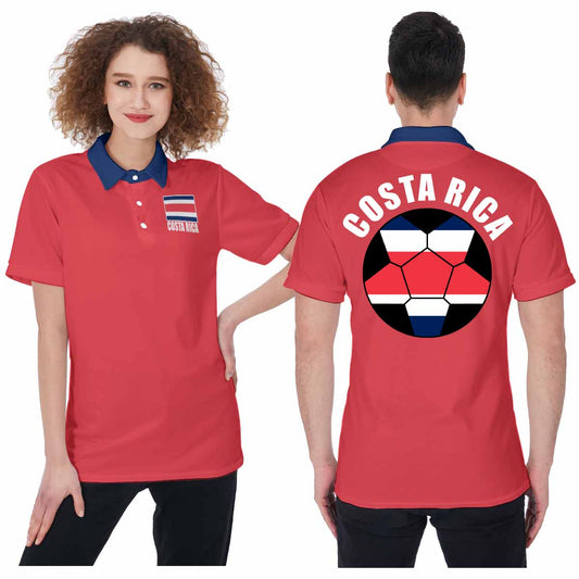 Costa Rica Unisex Football Fan Polo Shirt Front and Back