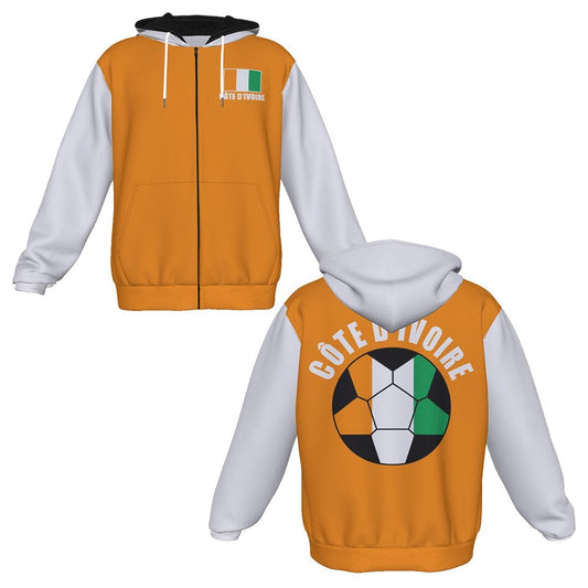 Côte D’Ivoire (Ivory Coast) Unisex Football Fan Zip Hoodie Front and Back