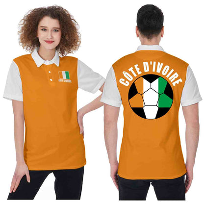 Côte d'Ivoire (Ivory Coast) Unisex Football Fan Polo Shirt Front and Back